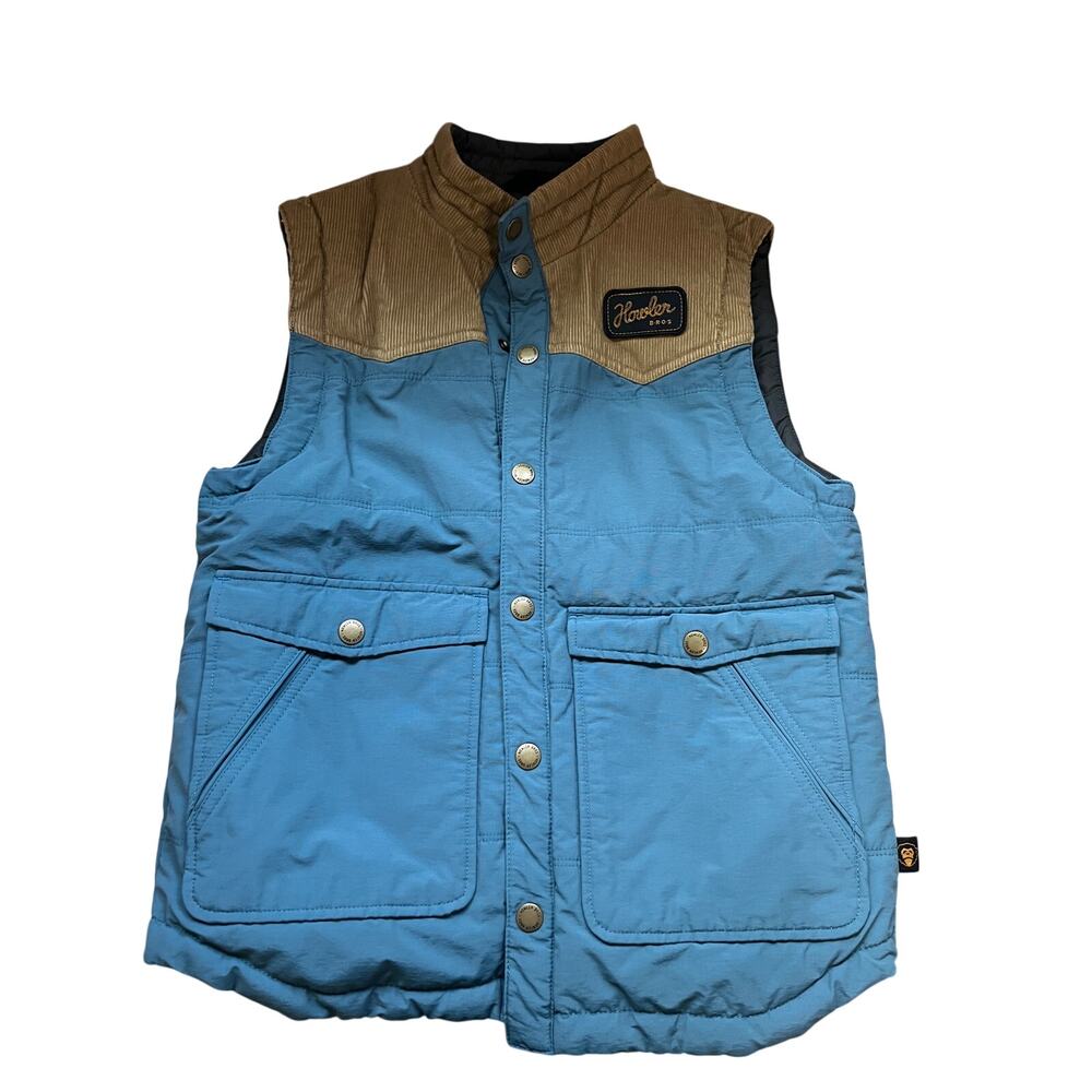 Howler puffer snap vest blue/ tan youth  size large